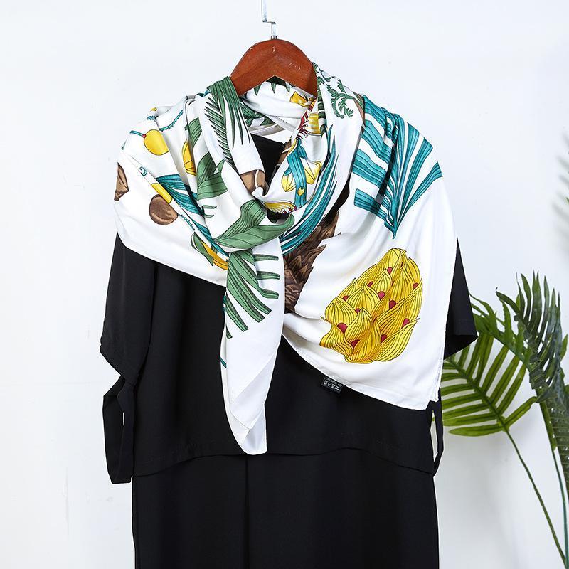 

Scarves 2022 100% Silk Twill Scarf Woman Palm Black Printing 130CM Big Square Kerchief Head Scarfs For Ladies Bufanda Mujer, Blue;gray