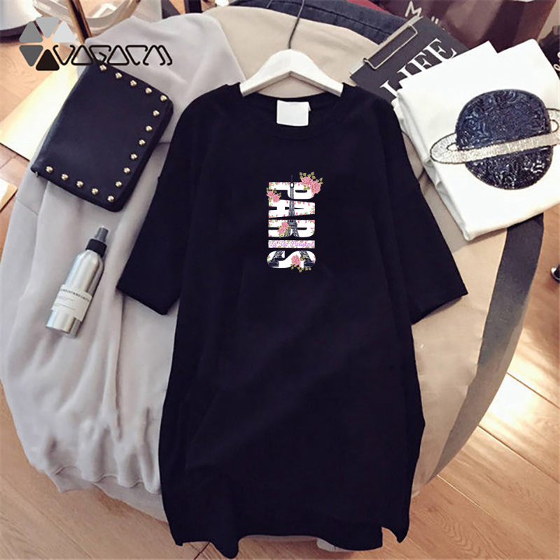 

2021women dresses never series letter plus size black mini dress loose summer long t shirt casual clothes femme white sukienka, Black;gray
