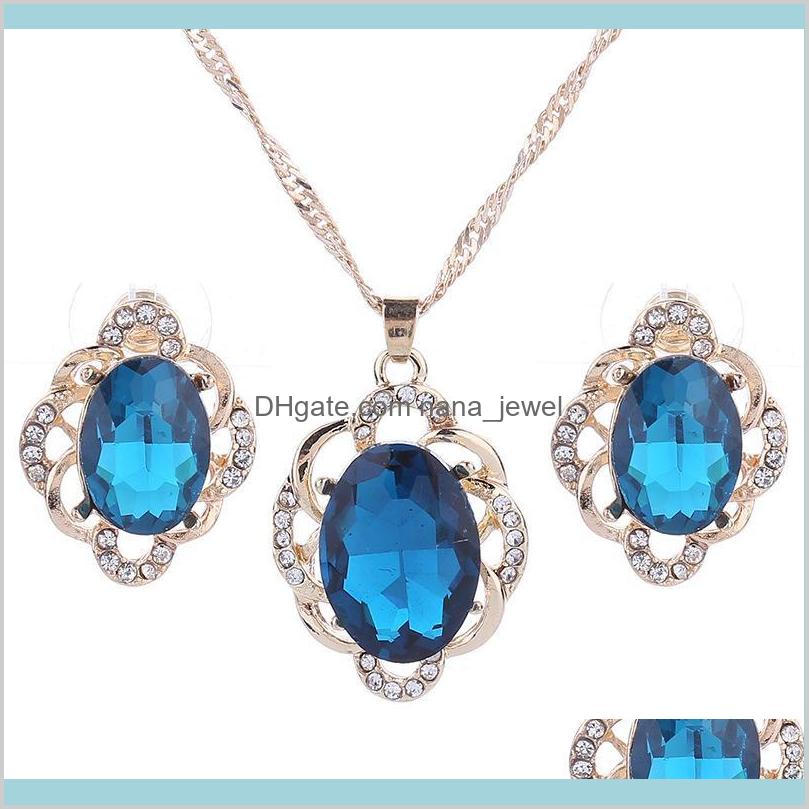 

Necklace Sets Bridal Crystal Pendants Necklaces Earrings Engagement Wedding Party Jewelry Set Drop Delivery 2021 C28L6, Silver