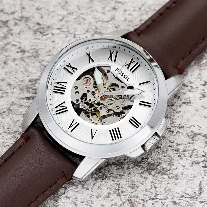

fossi Three stitches Mens Watch Round dial Luxury Watches leather Strap Top Brand Mechanical Wristwatch For Men High Quality
