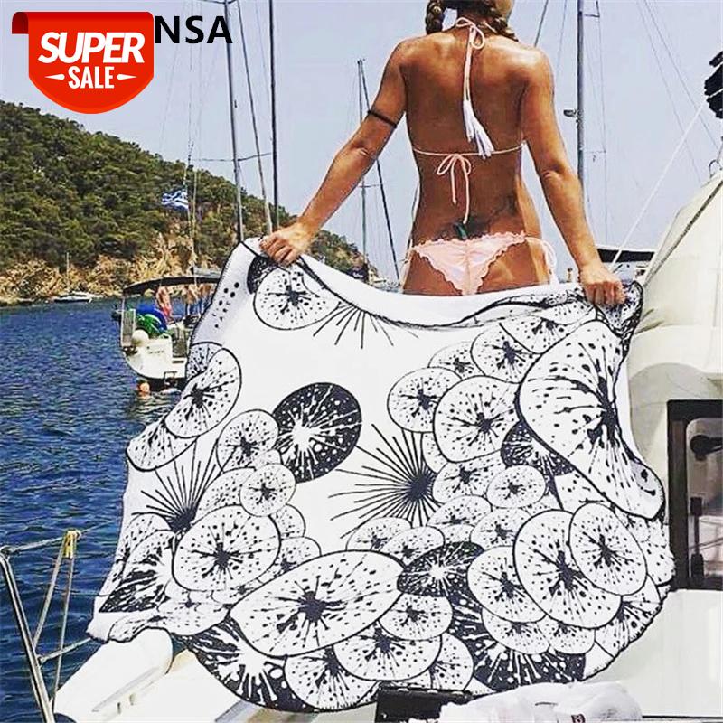 

Quick Dry Floral Beach Cover-Up Mat Towel Swimsuit Cover Up Round Bikini Coverup Swimwear #G29 #p03C, Black;gray