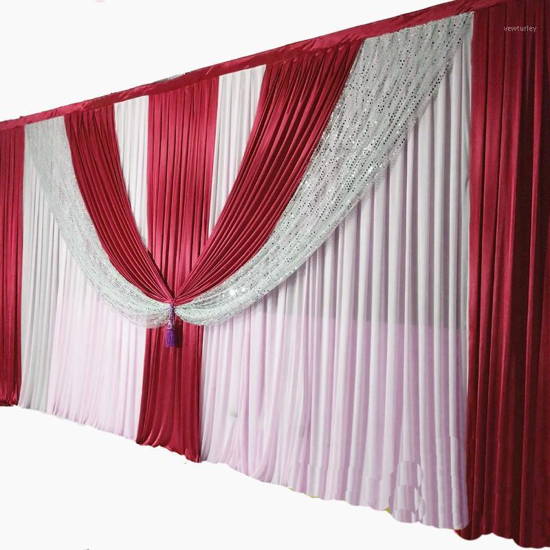 

Party Decoration Wedding Event Props 10FTX20FT Ice Silk Elegant Backdrop Swags Middle Silver Sequin Drape Background Curtain Supplies