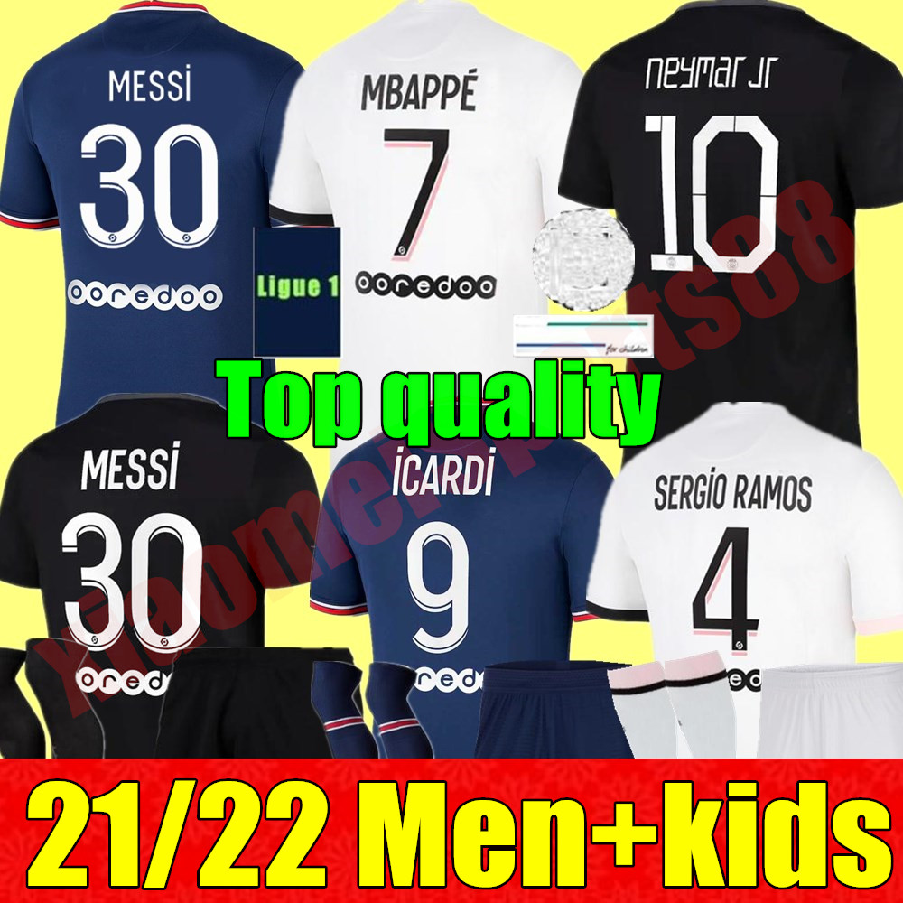 

MESSI soccer jerseys 21 22 ICARDI adult Men + Kids Kit 2021 2022 psgsoccer home away 3rd SERGIO RAMOS MBAPPE DI MARIA KEAN Football Shirt Youth Set Uniforms, Kids 3rd+champion patch