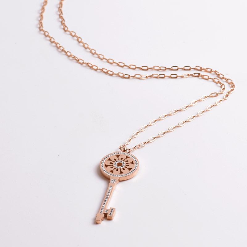 

Rose Gold Key Necklace Women Neck Pendants Titanium Steel Jewelry For Gifts The Year Chains Charm