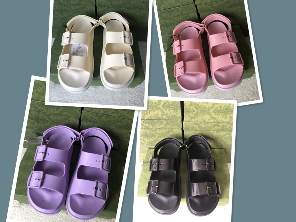 

Woman Sandals Summer Fashion Slippers Thick Bottom Chunky Rubber Slides Platform Alphabet Lady Bright leather Heel Sandal Fadhion Beach Shoes with box