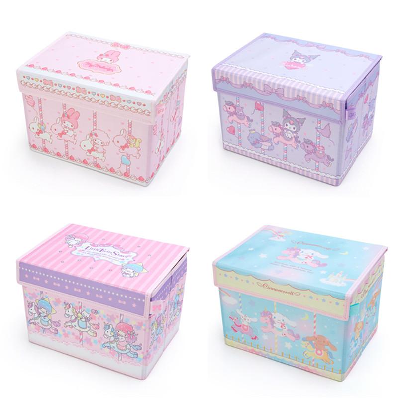 

Kawaii Carousel Foldable Organizer Box With Cover Cute Cartoon Makeup Cosmetic Storage Large Sundries Bags & Cases