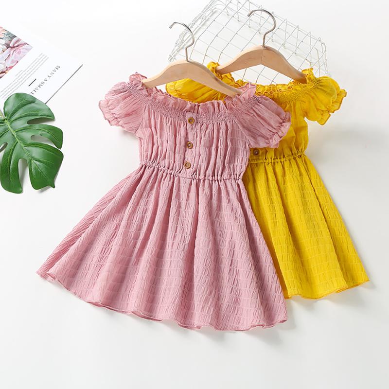 

Girl's Dresses Children Kids Girl Puff Sleeves Lace Cotton And Linen Button Dress Baby Spring Summer For Girls, Dress a