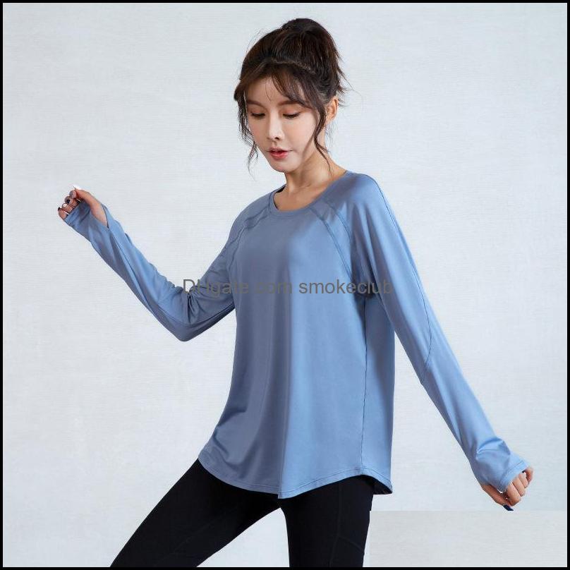 

Outfit Yoga Supplies & Outdoorswomens Sports Tops Long-Sleeved Loose Fitness Clothes Drop Delivery 2021 Aiksz, Gray
