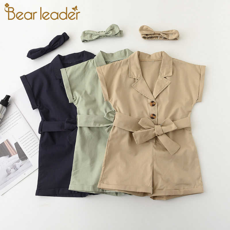 

Bear Leader Girls Casual Clothing Sets Summer Children Fashion Clothes Bowtie Sashes Outfits with Headband Kids Solid Suits 210708, Ah153 dark blue