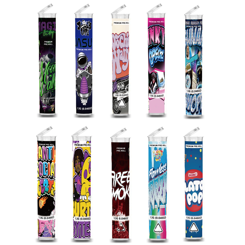

Jokes up pre roll packaging bottle Plastic CR pre-roll tubes with 26 designs stickers and heat shrinkable film