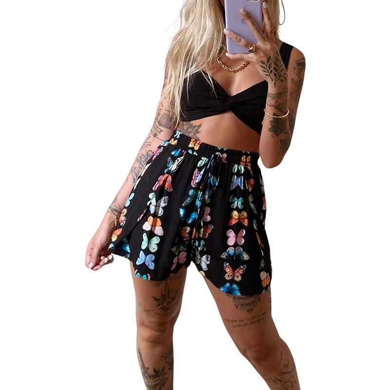 

Women Fashion 2-piece Outfit Set Sleeveless Bra Crop Tops Butterfly Print Shorts For Ladies Female Summer Casual 2021 Women's Tracksuits, Gray