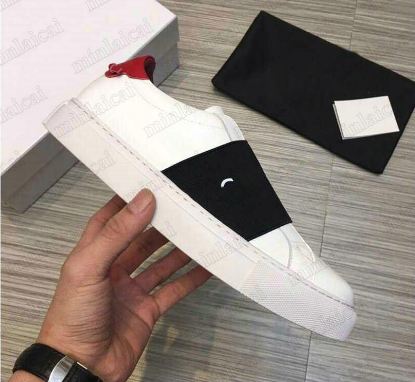

Urban Street Elastic Shoes Designer White Leather Sneaker with Elasticated Straps Emblazoned Brand Graphic logo Casual Shoe Trainers Mens We, Black