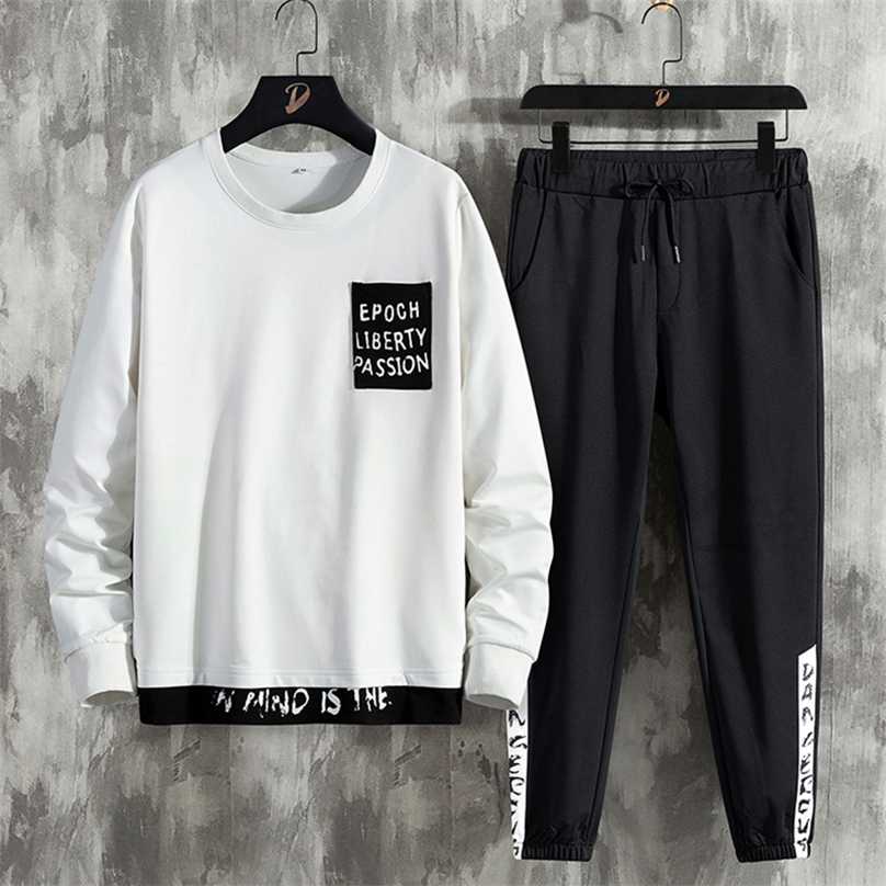 

Plus Size Men Sweatshirts Sets 2 Piece Long Sleeved Sportswear Pullover Tracksuit Men Casual Jogger Sweat Suits 6XL 7XL 8XL 211109, Black