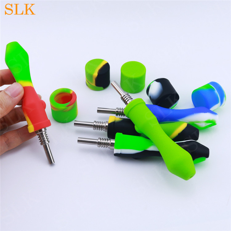 

Mini titanium nail silicone smoking pipe with smoking accessories wax concentrate honeybee dabs straw oil rig smoke filter collector 710