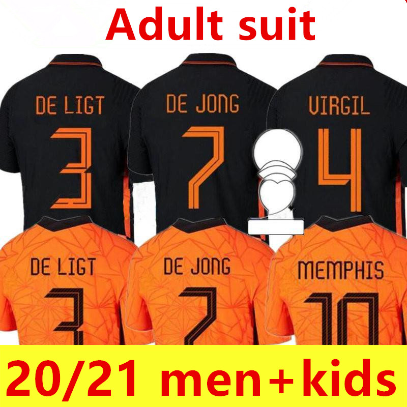 

MEMPHIS 2021 soccer jersey shirt DE JONG Holland LIGT STROOTMAN VAN DIJK VIRGIL 2022 football Adult men + kids suit, Black;yellow