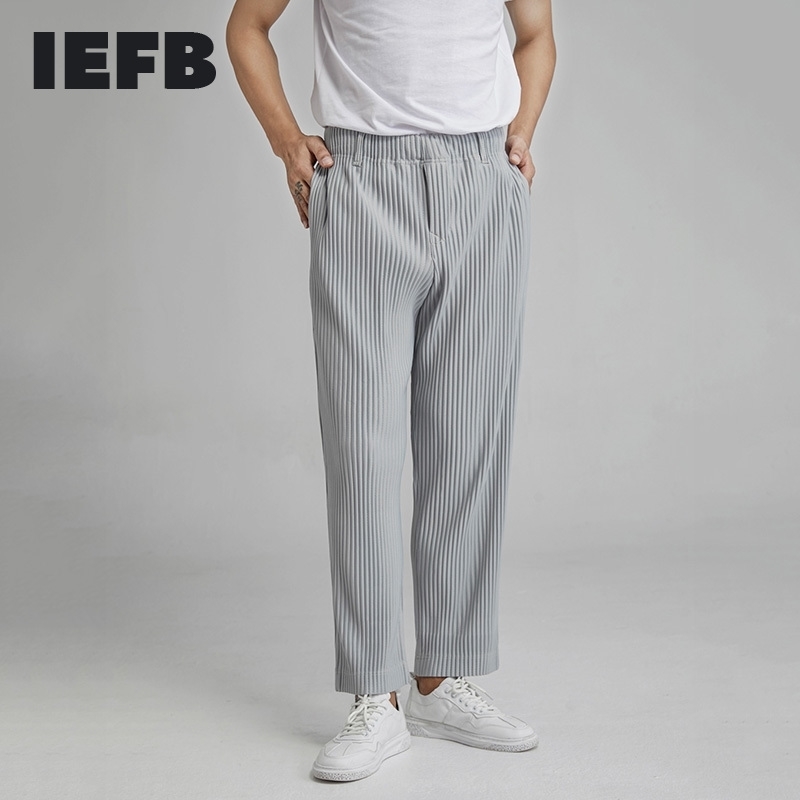 

IEFB High Quality Men's Pleated Pants Loose Wide Leg Spring Autumn Straight Casual Western Trendy JF150 9Y5473 210524, Black