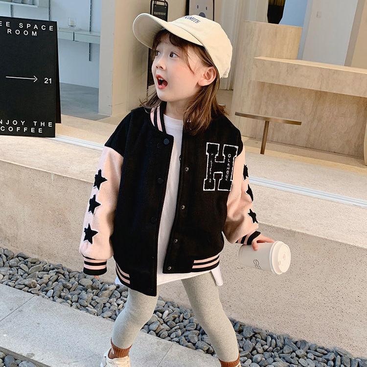 

Jackets 2021 Children's Baby Jacket Clothing Autumn And Winter Plus Velvet Thick Baseball Uniform Cardigan Female, Blue;gray
