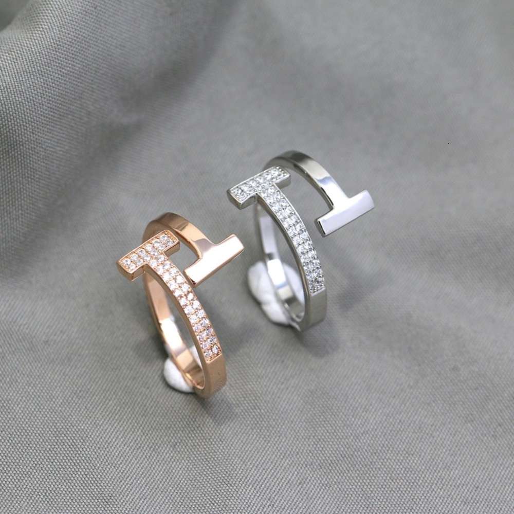 

Taobao S925 Sterling Silver Double T diamond ring with adjustable opening, simple and versatile Korean hand ornament, Black