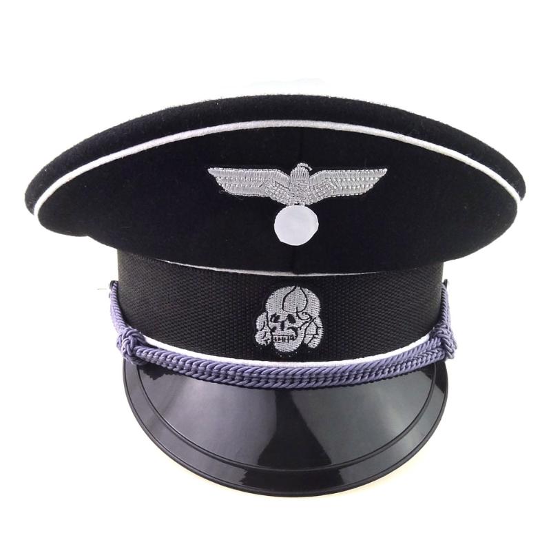 

Berets WWII German Elite Army WH M32 Officer Wool Crusher Cap Hat With Chin Cord Size M L XL, As pic