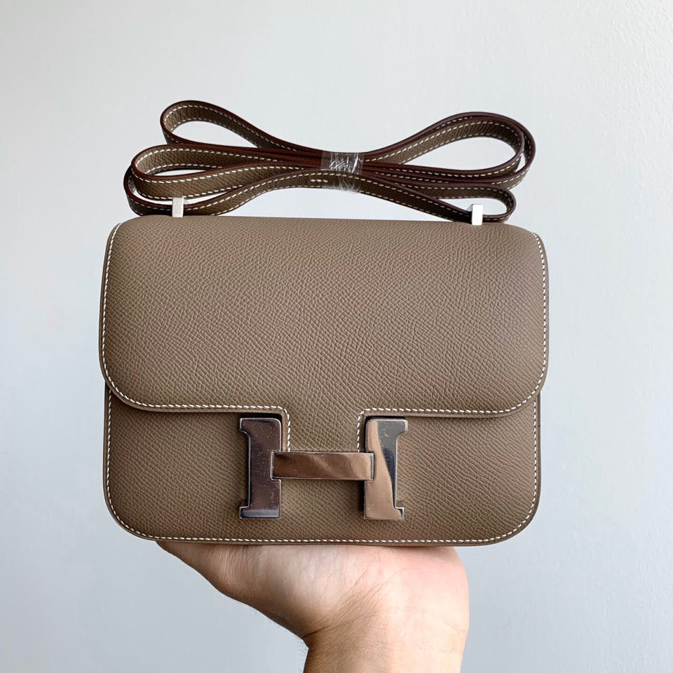 

Emma Hand Stitched Constantine Women's 19 Kangkang Imported Epsom Leather Wax Thread Stewardess Bag 23 JUN, Gold button 19cm