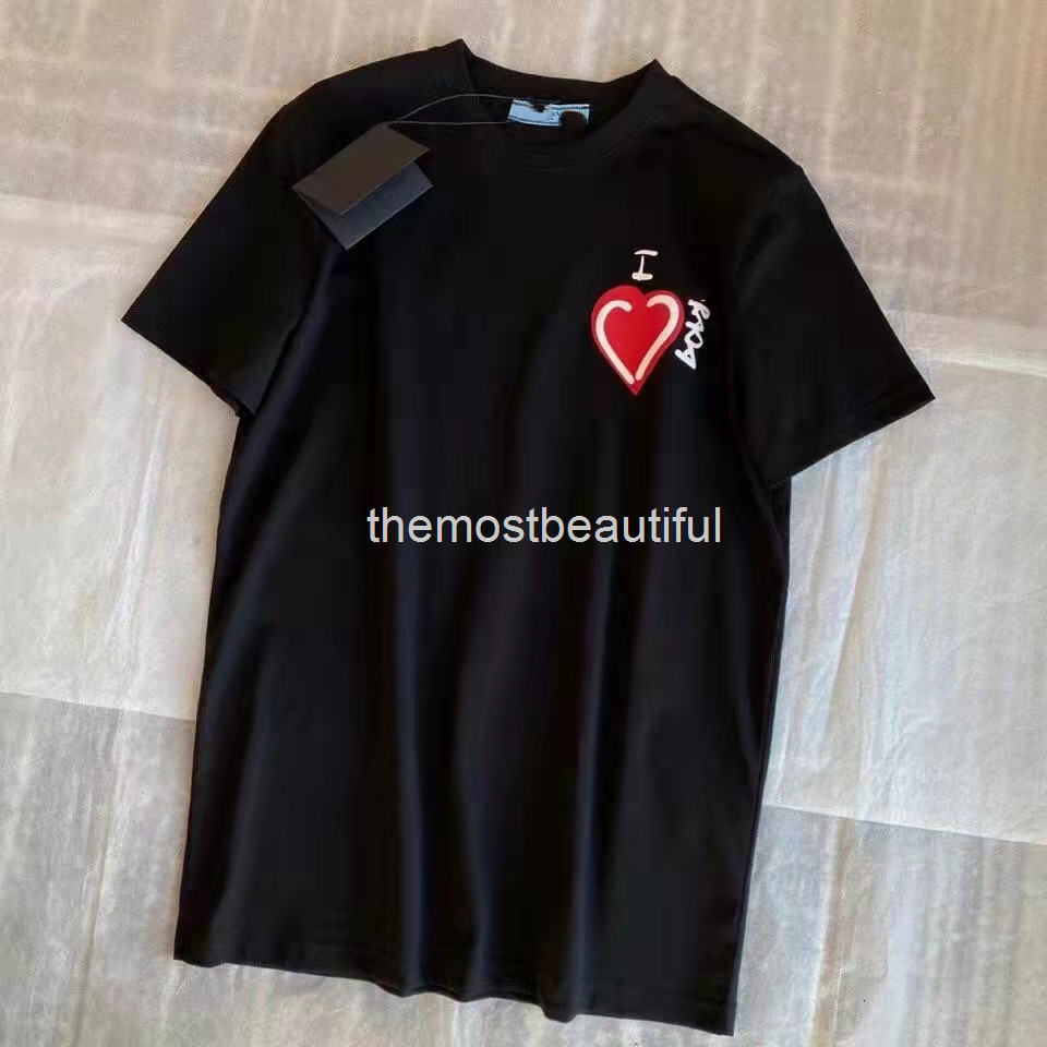 

Women's T-Shirt spring and summer p family foam letter printing love series simple loose leisure short sleeves for men women, Black