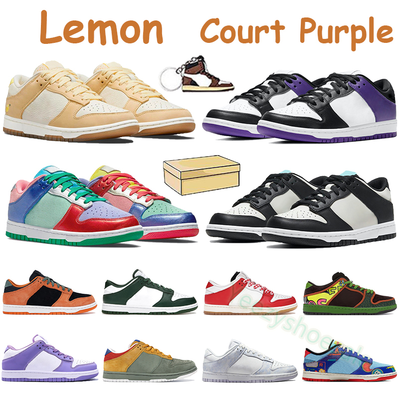 

Newest low basketball shoes lemon court purple varsity green grey black white sunset pulse finally chinese new year men women sneakers outdoor trainers, Box