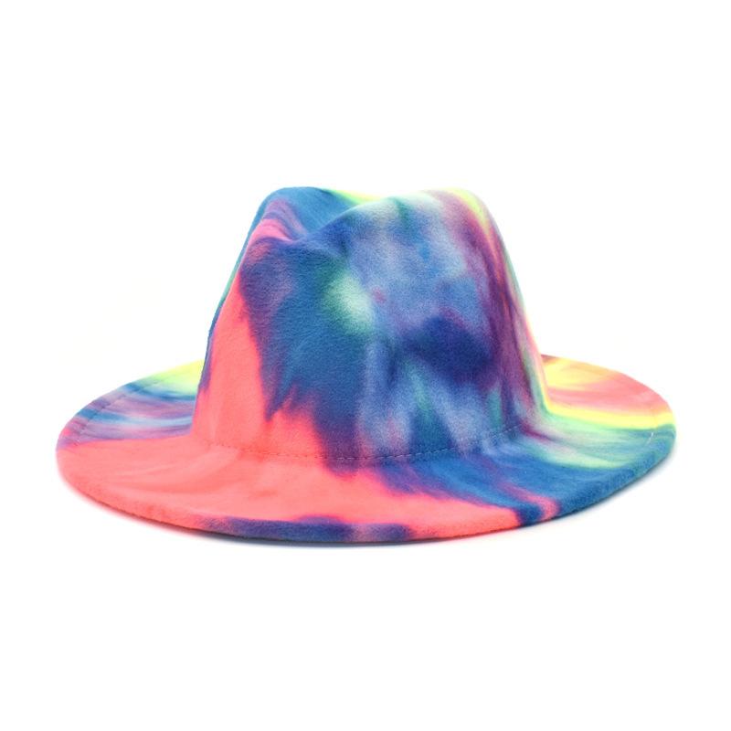 

Wide Brim Hats Women's Tie-dye Woolen Top Hat Men's Outdoor Travel Jazz Fedora Women