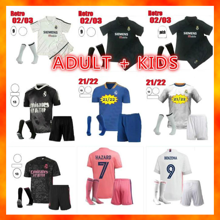 

Adult kids kit 2021 2022 Real Madrid Soccer Jersey uniforms 20 21 22 SERGIO RAMOS HAZARD BENZEMA MODRIC camiseta de futbol and Football shirt set + socks