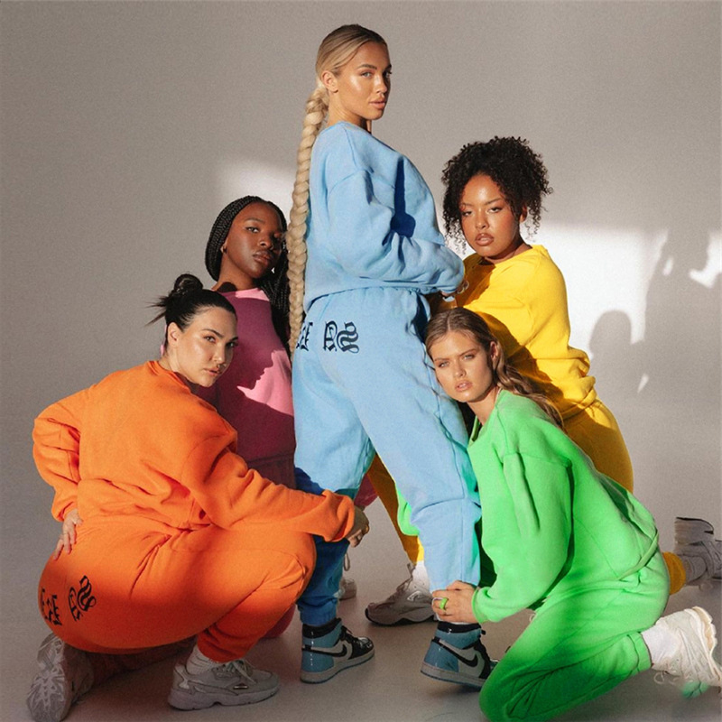 

Fleece Tracksuit Women Harajuku Loose Sweatshirts Sweatpants Print Pants Sets 2021 Outfits Streetwear Sweatsuits 2 Piece Set, Gray