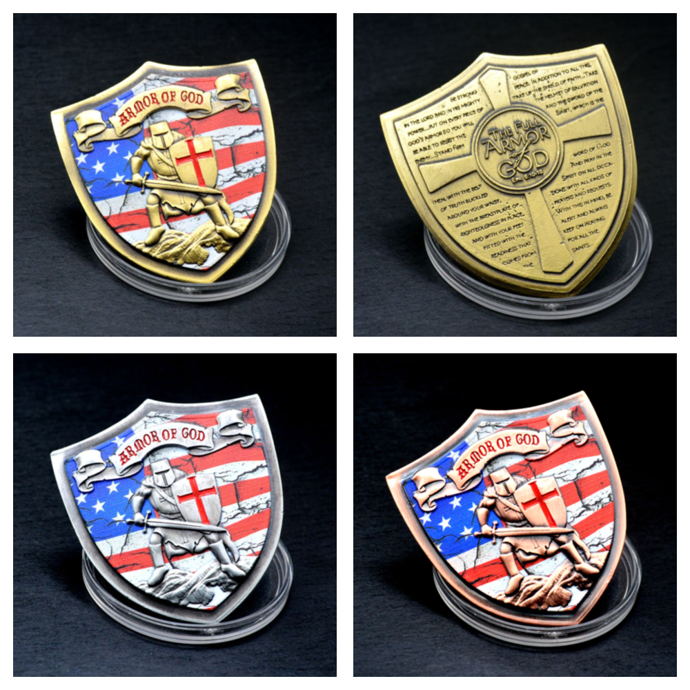 

Armor of God EPH 6:10-18 Crusaders Red Cross Challenge Coin Shield Badge Lord Bible Praye