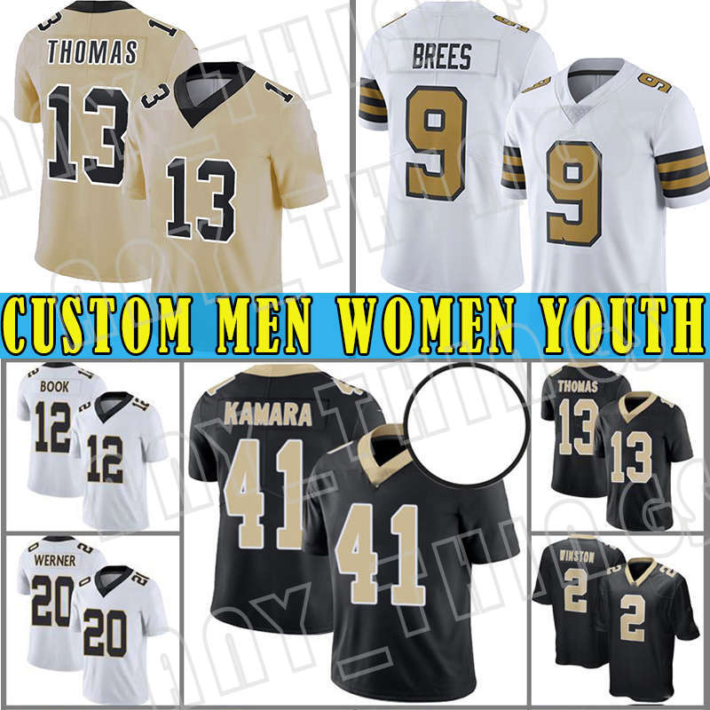 

41 Alvin Kamara Custom 13 Michael Thomas Men 9 Drew Brees Youth 2 Jameis Winston Football Jersey 7 Taysom Hill Marshon Lattimore Ian Book Pe, Black;red