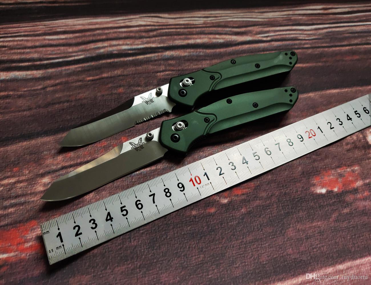 

Benchmade 940 Osborne Folding Knife 3.4" S30V Satin Plain Blade, Purple Anodized Spacer titanium,Green Aluminum Handles