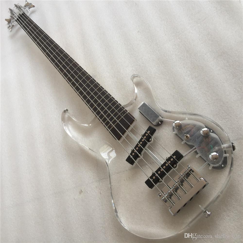 

guitar High quality 4 strings led light acrylic electric bass guitar