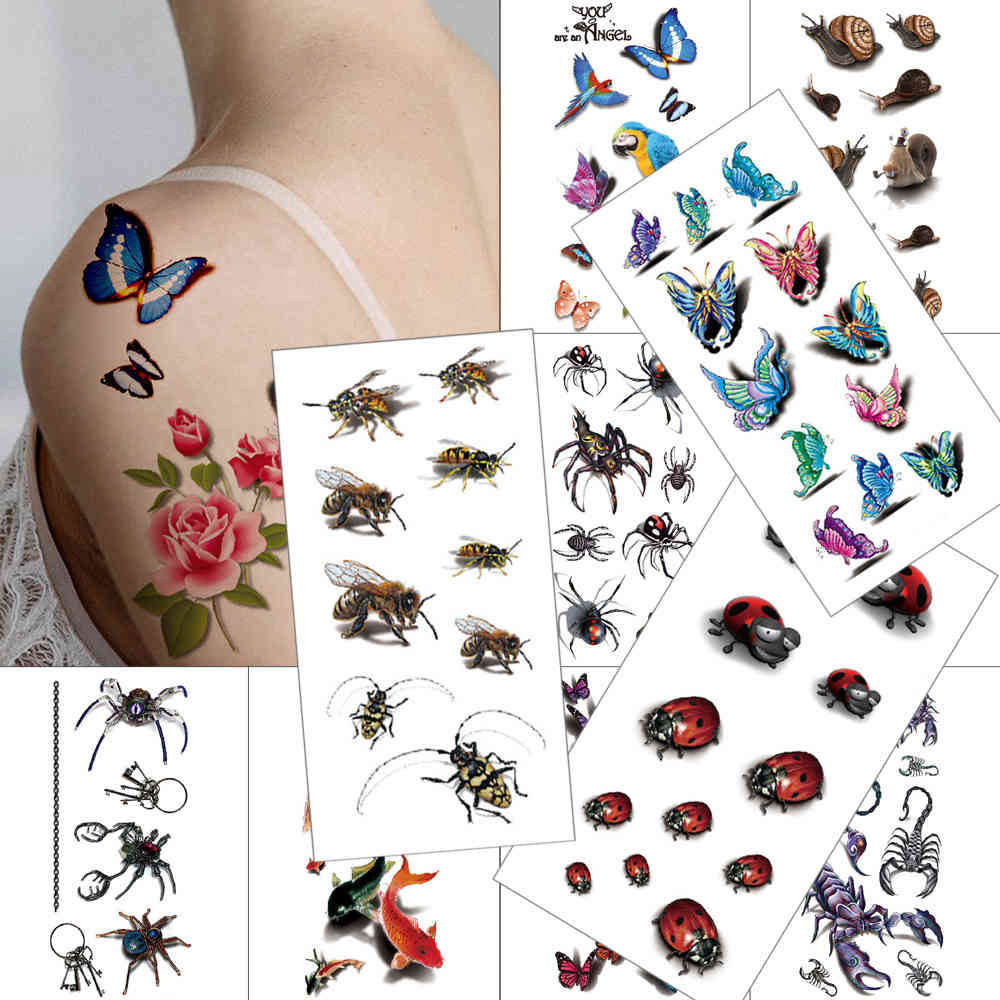 

hummingbird Waterproof Temporary Tattoo Sticker spider scorpion Simulation fish butterfly bee 3D effect insect tattoo