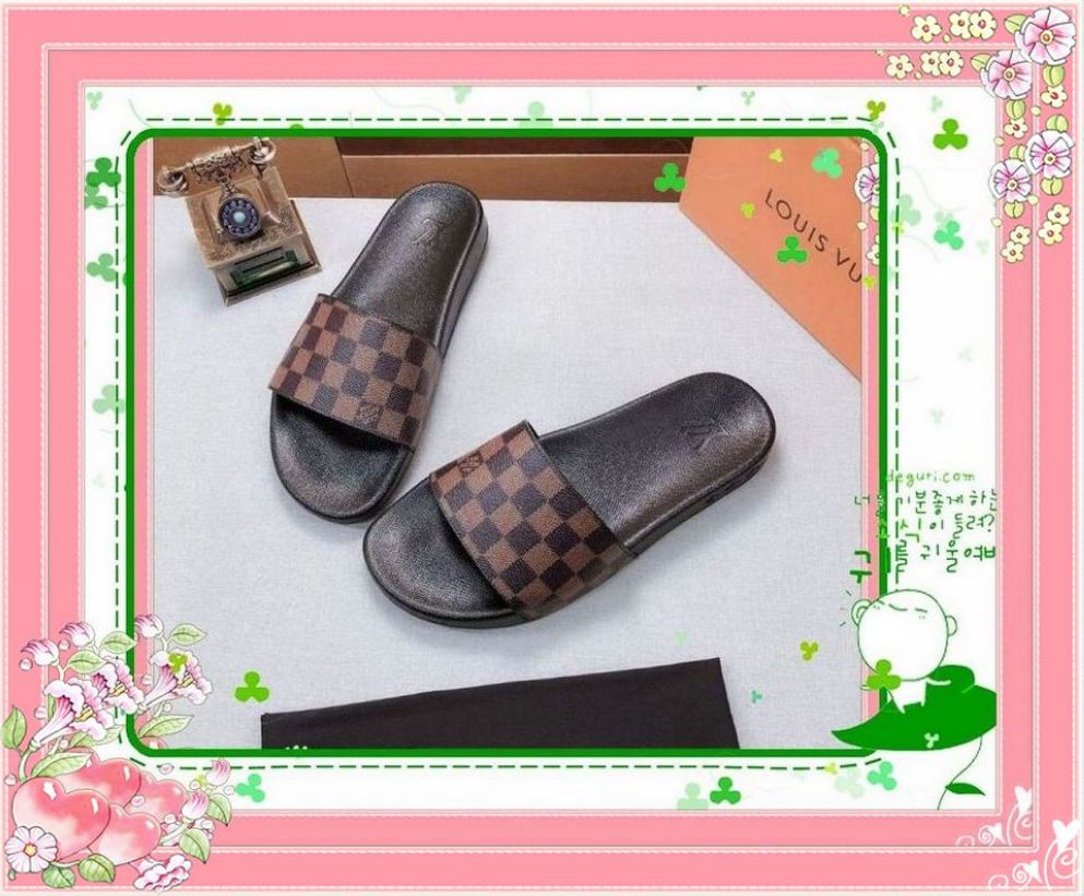 

F-7 original LOUIS shoes VITTON fashion Beach Slide Sandals male female flower blooms print leather Slippers EUR:36-45, White