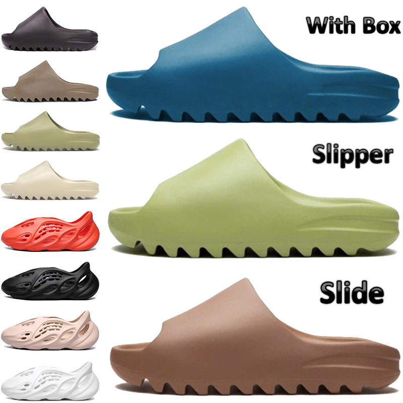 

With Box Slipper Slide men women shoes orange green resin soot earth brown triple black white bone Sandals blue US 4-11