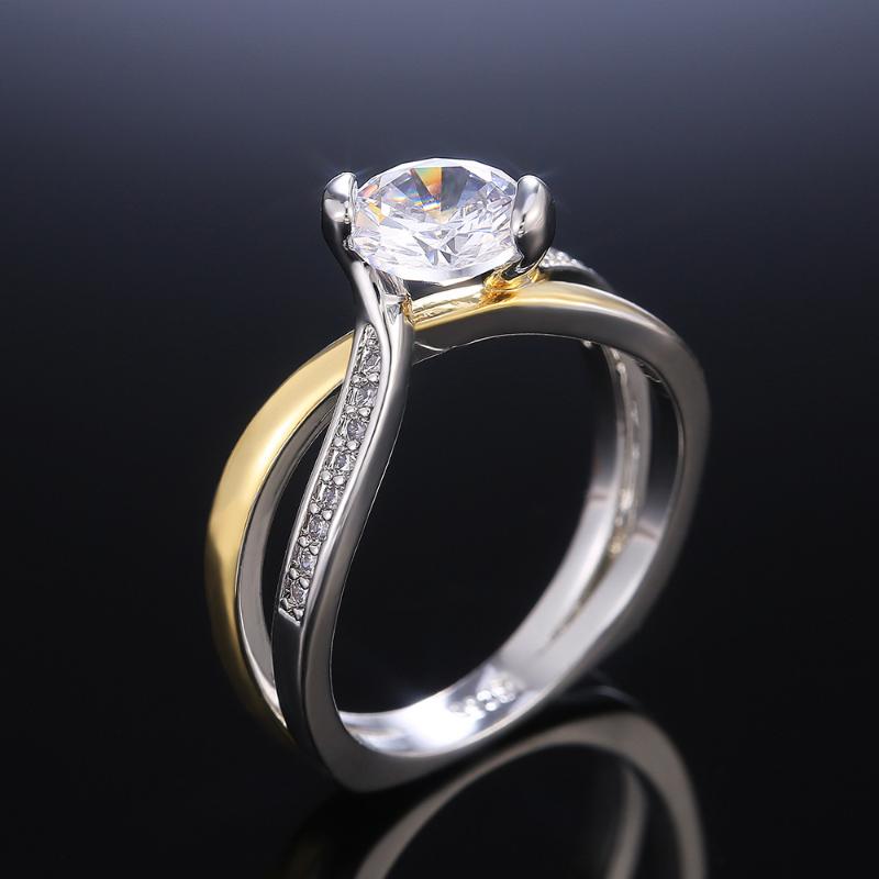 Wedding Rings Luxury High Quality Ladies Two-Tone Engagement Ring Exquisite Round Zircon Rhinestone For Women Jewelry Gift-image-711471291