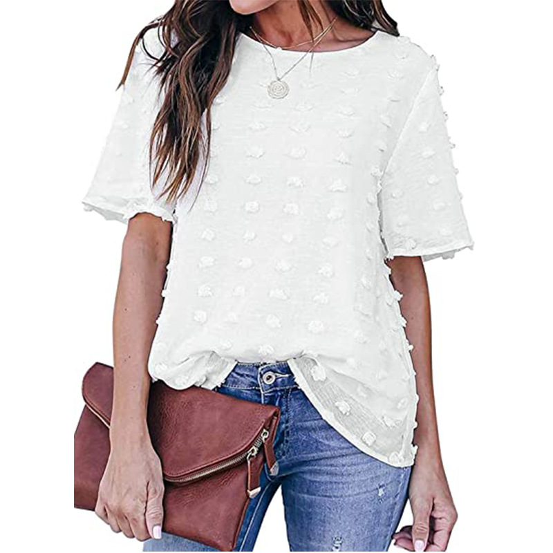 

Women Clothes fashion comfort devotion demi t-shirt bra 09402 O-Neck short sleeve vintage wrangler shirt windbreaker Chiffon polka Dot white and black Blouse