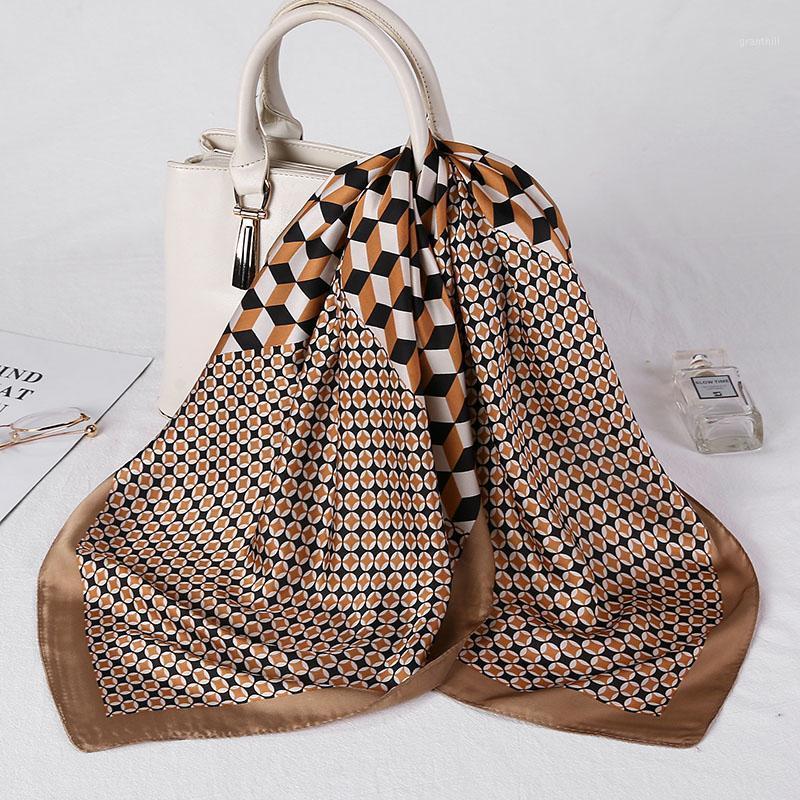 

Scarves 2021 Silk Scarf Square Neck Hijab Foulard Shawls Lady Wraps Bandana Female MEN Headband Fashion Print, Blue;gray