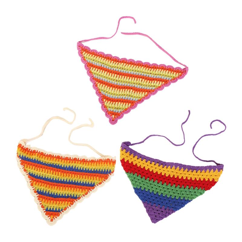 

Scarves 066F Crochet Colorful Bandana Knitted Hair Kerchief Tie Back Head Wrap Rainbow Triangle Turban For Girls Lovely Po Props