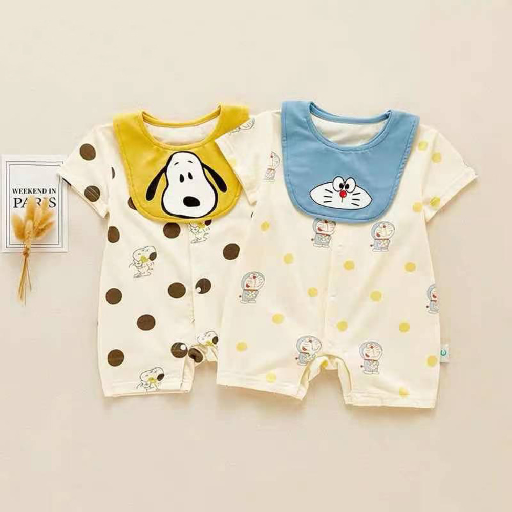 

Baby summer short sleeve one-piece cartoon bag fart clothes cute boys and girls home leisure creeping go out fashion, White