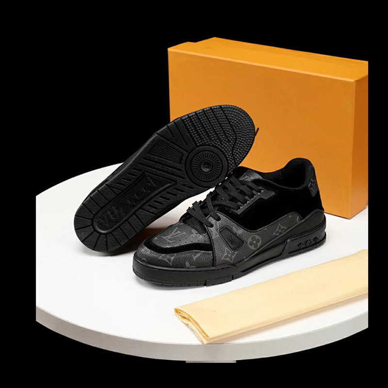 

2021 High quality men Genuine printing shoes Leather panel senior handmade sport for casual sports shoess fashion Stitching color size38~46, Black