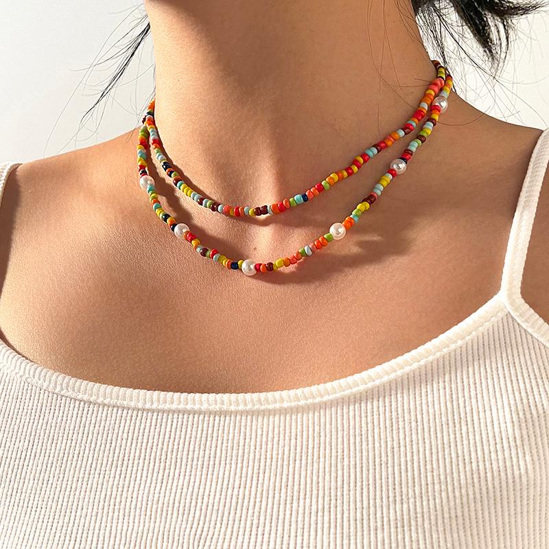 

Chokers 2 Pcs Boho Beads Pearl Chain Choker Necklaces For Women Aesthetic Collar 2021 Trendy Clothing Jewelry Gift Girl Friend