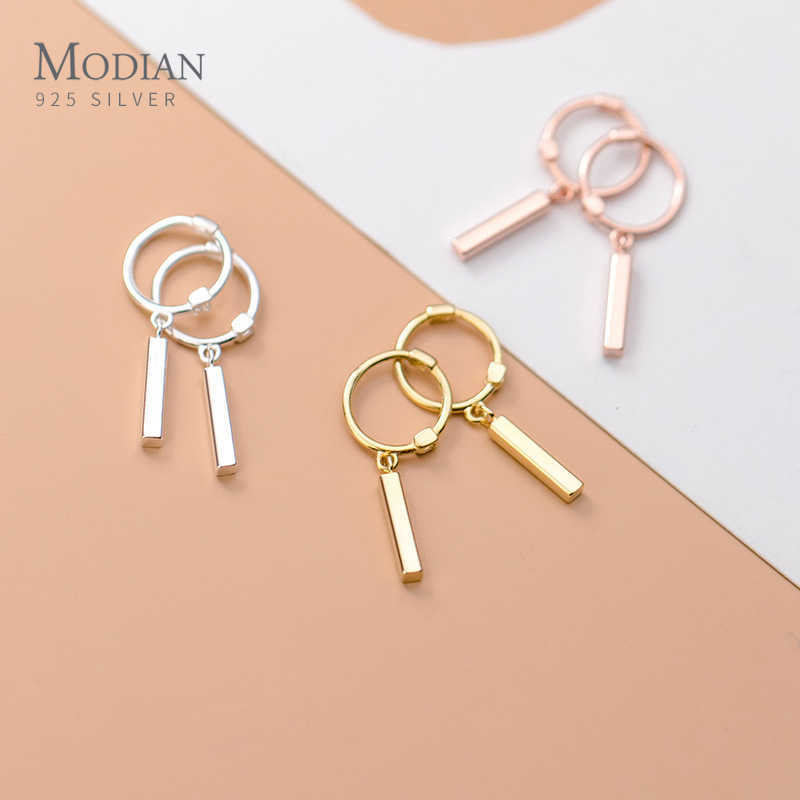 

925 Sterling Silver Geometric Rectangle Stick Fashion 3 Color Hoop Earrings for Women Fine Jewelry Student Gift 210707