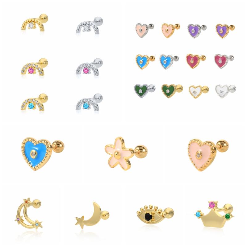 

Stud CANNER Earrings 925 Sterling Silver Small Cartilage Piercing Mini Minimalist For Women Girls 2021 Trend Kolczyki, Golden;silver