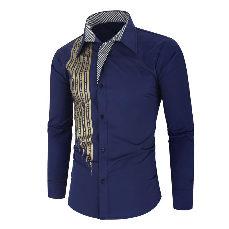 

Men's Casual Shirts Long-sleeved Shirt Slim Gold Foil Stamping, Personalized, Black