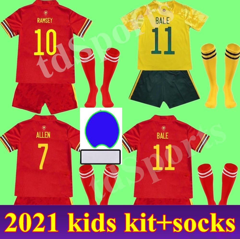 

2021 wales soccer jerseys HOME away youth child BALE JAMES RAMSEY kids kit maillot de football shirts ALLEN VOKES Camiseta futol Uniform, Away+patch