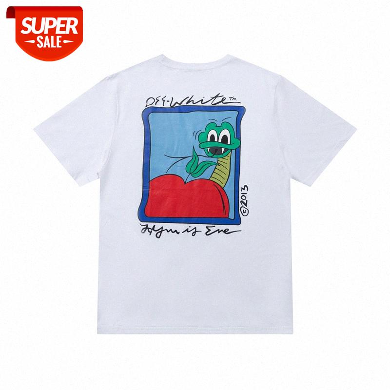 

Summer fashion brand OW OFF cartoon pattern apple print short-sleeved T-shirt for men and women #2r1r, White;black