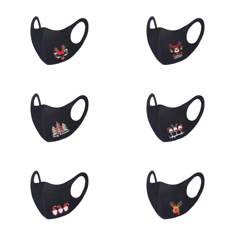 

2021 Adult Knitted Mask Christmas Black Printing Anti-dust Breathable Washable Men Women Masks Customized Facemask