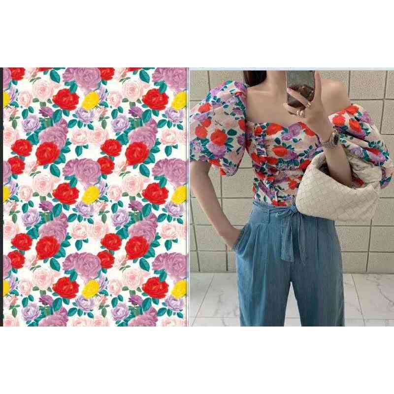 Sexy French Rose Print Plain Cotton Cloth Women&#039;s Shirt Suspender Skirt Swimsuit Fashion-image-684224518